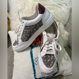 Birdies Cardinal Orbit Floral Plaid Leather Sneakers Sz 8,5